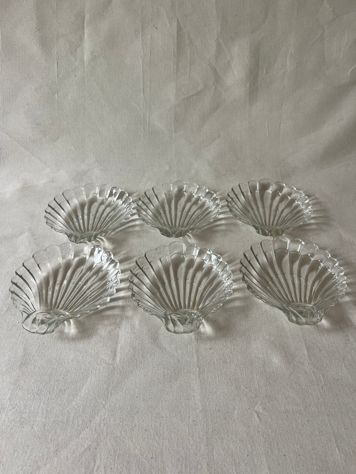 Set van zes glazen schelp schalen