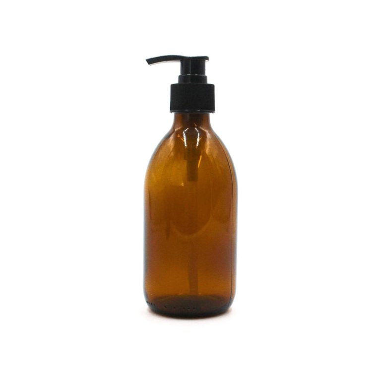 Amber glazen fles met pomp dop, 250 ml