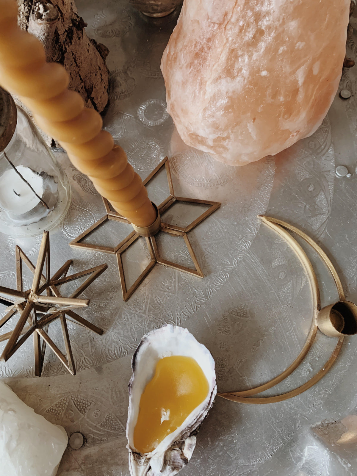 Ster kandelaar in messing goud en glas