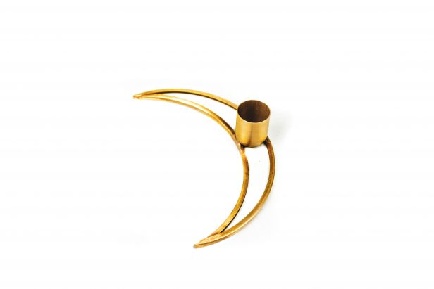 Halve maan kandelaar in messing/glas goud