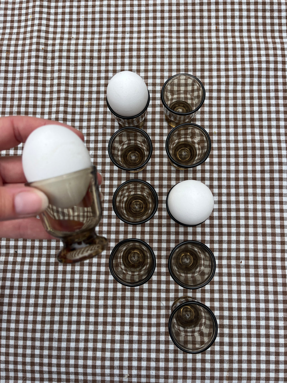Vintage Brown Glass Egg Cups – Set of 10