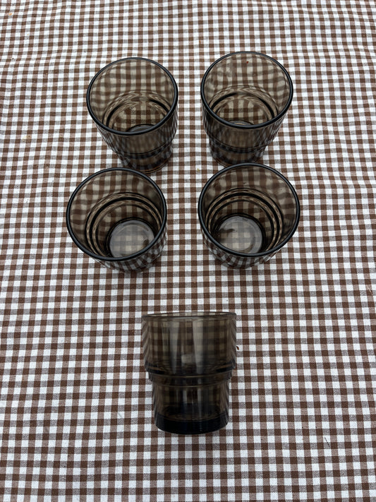 Set van vijf Franse wijnglaasjes Smokey glass